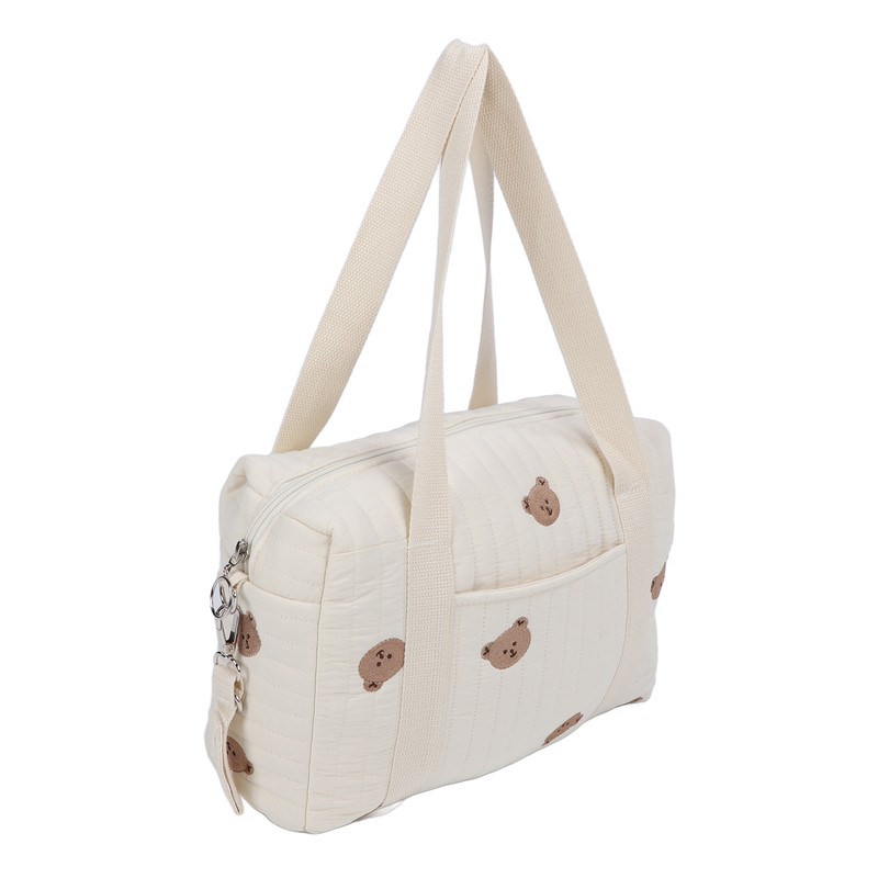Multifunctional Baby Stroller Storage Bag Zipper Embroidery Reusable Handbag Nappy