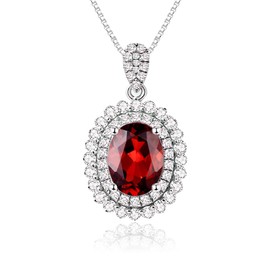 JIANGXIN Luxur 925 Sterling Silver Pendant Chain Women's Necklace Princess Diana Kate Gemstone Design Birthstone 40-45 cm Adjustable Chains with Exquisite Jewellery Box, Metal, Garnet