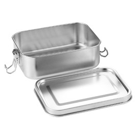 DAITET Leak-Proof Lunch Box Stainless Steel Bento Lunch Food Box Container with Removable Dividers Stainless Lid Lunch Box with Compartments Large Single Layer Rectangular Lunchbox(28oz)