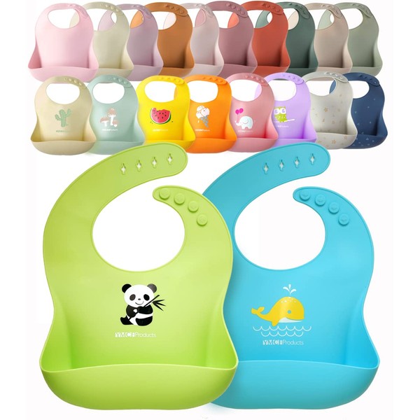 YMCF Products 2-Pack Waterproof Silicone Baby Bib Lightweight Comfortable Easy-Wipe