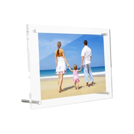 Acrylic Photo Frame A4, Double Panel Clear Picture Frames, Tabletop Frameless Picture Frame, Thick Block Display Stand with Standoff for Home or Office Certificate Décor Poster Artwork (6-inch)