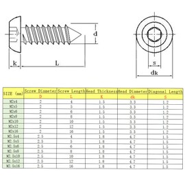 Yyyuluo M2/2.5 Hex Head Wood Screws Black 8.8 Grade Carbon Steel Self Tapping Screws Flat Head Furniture Wood Screws