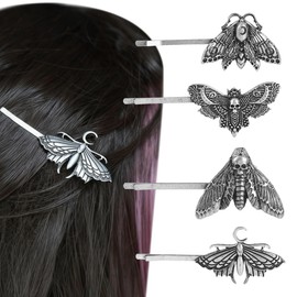 4PCS Death Moth Hair Clip Set for Women, Gothic Moth Hair Accessories with Moon and Skull Design, Witchy Hair Clips Vintage Style, Moth Jewelry for Women
