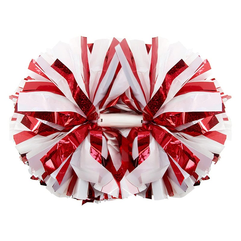 Hooshing 2 Pack Cheerleading Pom Poms Holographic Red and White
