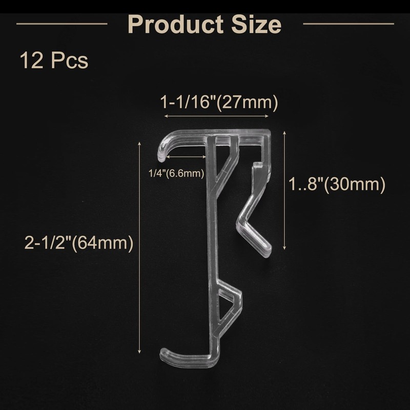 sourcing map 12Pcs 2-1/2 Inch Clear Valance Clips, Hidden Window