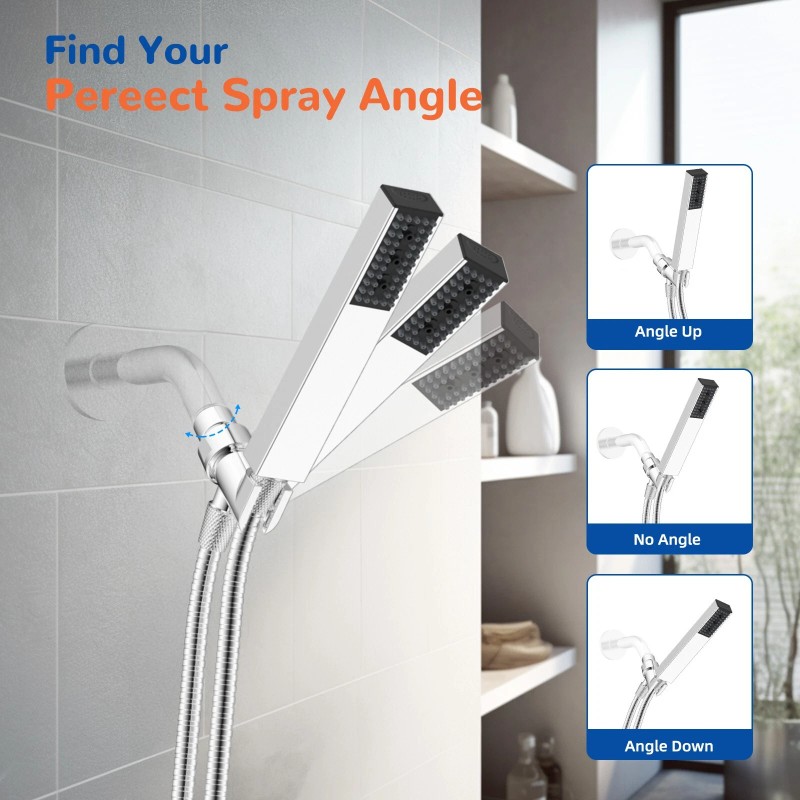 Hibbent Solid Brass High Pressure Hand Held Shower Wand Square