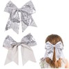2 Packs Jumbo Silver Cheerleading Bow 8 Inch Large Cheer
