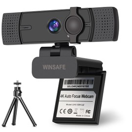 WINSAFE 4K Webcam for PC, 4K UHD Video Calling, PDAF AutoFocus, Dual Noise-Canceling Microphones, 70° FOV, 1080P@60FPS, Privacy Cover, USB Plug&Play, Works with Teams, Zoom, OBS, Skype, Google Meet