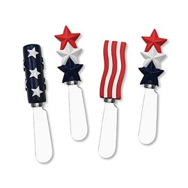 UPware 4-Piece Hand Painted Resin Handle with Stainless Steel Blade Cheese Spreader/Butter Spreader Knife, Assorted (American Flag)