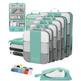10 Set Compression Packing Cubes for Travel Essentials,Compressible Expandable Packing Cubes for Suitcase,OlarHike Luggage Organizer Bags for Travel,Handy Helper for Organizing Clothes(New Blue Green)