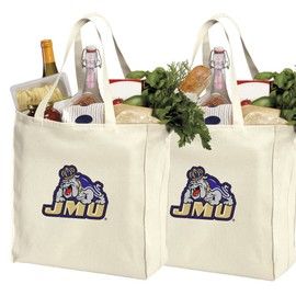 Reusable James Madison University Shopping Bags or JMU Grocery Bag 2Pc Set Natural Cotton