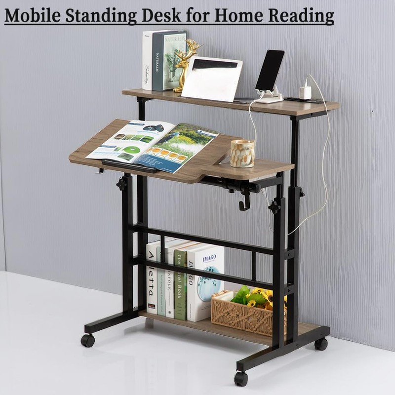 Hadulcet Rolling Stand Up Desk Adjustable Height - Portable Standing