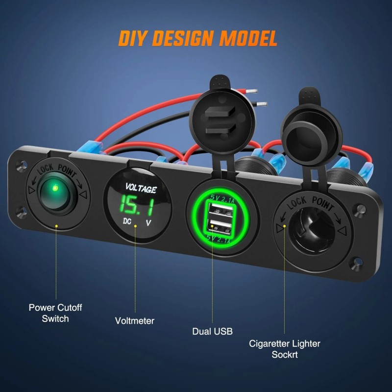 Nilight Charger Socket Panel 4 in 1 ON/Off Dual USB