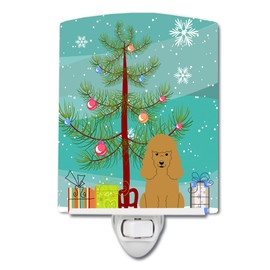 Caroline's Treasures BB4194CNL Merry Christmas Tree Poodle Tan Ceramic Night Light Compact, UL-Certified, Ideal for Bedroom, Bathroom, Nursery, Hallway, Kitchen, 6x4x3, Multicolor