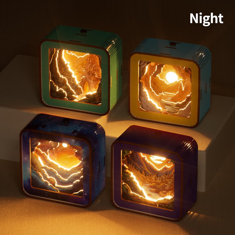 FoxiSteam 3D Wooden Puzzle Night Light - Sunset Town DIY