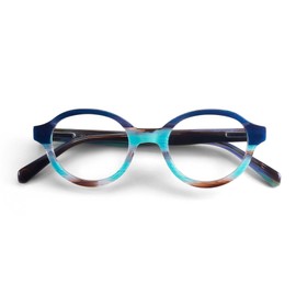 eyebobs - Well-Rounded | Premium Reading Glasses for Men and Women | Round Frame for Average Faces, Navy and Teal Stripe-Layered, 1.75