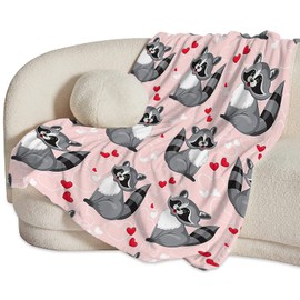 Cute Raccoon Blanket for Girls Women Gifts for Raccoon Lovers Raccoon Throw Blanket for Kids Adults Ultra Soft Cozy Fleece Blanket for Couch Sofa ​Bed Pink 40"x50"