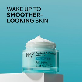 No7 Protect & Perfect Intense Advanced Night Cream Fragrance Free - Vitamin E & Shea Butter Face Cream - Fine Line Reducing Moisturizer with Collagen Peptide Technology (1.69 fl oz)