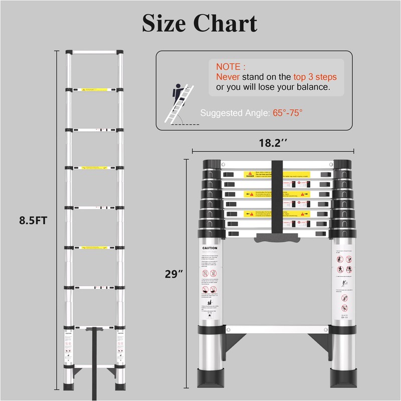 Telescoping Ladder Extension Telescopic Collapsible - 8.5 FT Rv Telescope