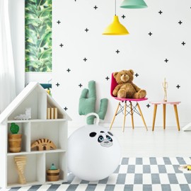 Relaxdays Bouncy Ball for Children, Panda Design, Hopseball with Handle, Diameter 45 cm, Indoor & Outdoor, Jumping Ball up to 150 kg, White