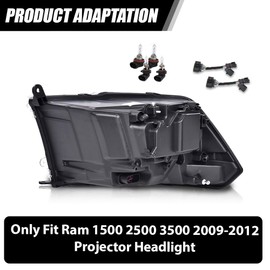 DOTCOM LED Projector Headlights Headlamps Assembly, Fit Dodge Ram 1500 2500 3500 2009 2010 2011 2012, W/Harness Bar Plank Style, Clear Lens Chrome Housing Clear Reflector, Left and Right Side 2PCS