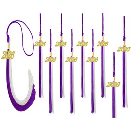 GRADFTY - Borlas de graduación de color morado y blanco 2026 a granel para decoración de accesorios de graduación y ceremonia de graduación, 10 piezas
