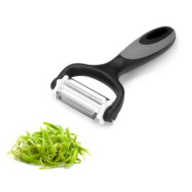 Innoteck Essentials 3 in 1 Multi-Functional Peeler - with Ergonomic Handle - Stainless Steel - Standard Fine/Serrated/Julienne Peeling - 360° Head Rotation - for Vegetable and Fruit - Black/Grey
