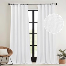 RYB HOME White Linen Curtains 96 inch Light Filtering Privacy Drapes Thick Linen Weave UV Protection Pinch Pleated Panels for Bedroom Playroom Home Office, W52 x L 96 inch, 2 Panels Set