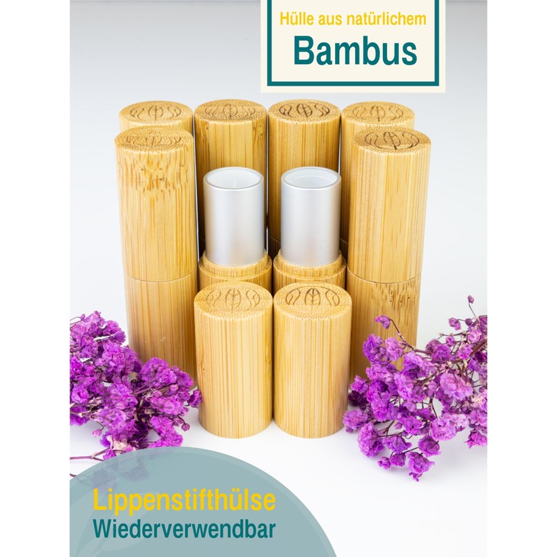 Wachsmann, Lipstick Sleeves Empty Pack of 8 Bamboo Case with