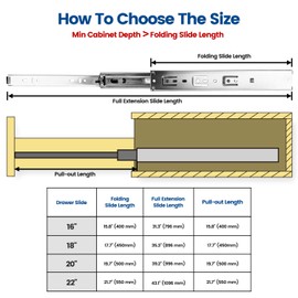 meite 10-Inch to 22-Inch Drawer Slides Side-Mount Ball Bearing Soft Close Function Full Extension Telescopic Slides for Kitchen Cabinets Furniture Heavy Duty Slides (1 Pair, 10 Inch)