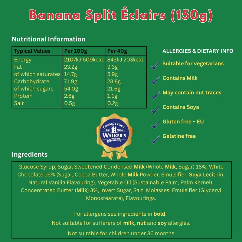 Walkers Nonsuch Banana Split Eclairs Bag 5.29 Oz (Pack of