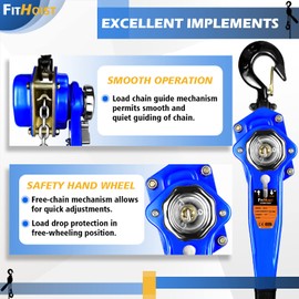 FITHOIST FITHOIST Lever Chain Hoist 3300LBS Capacity 20FT Manual Ratchet Chain Puller Hoist with 2 Hooks for Open-Air and Unpowered Operations (3300LBS 20FT)