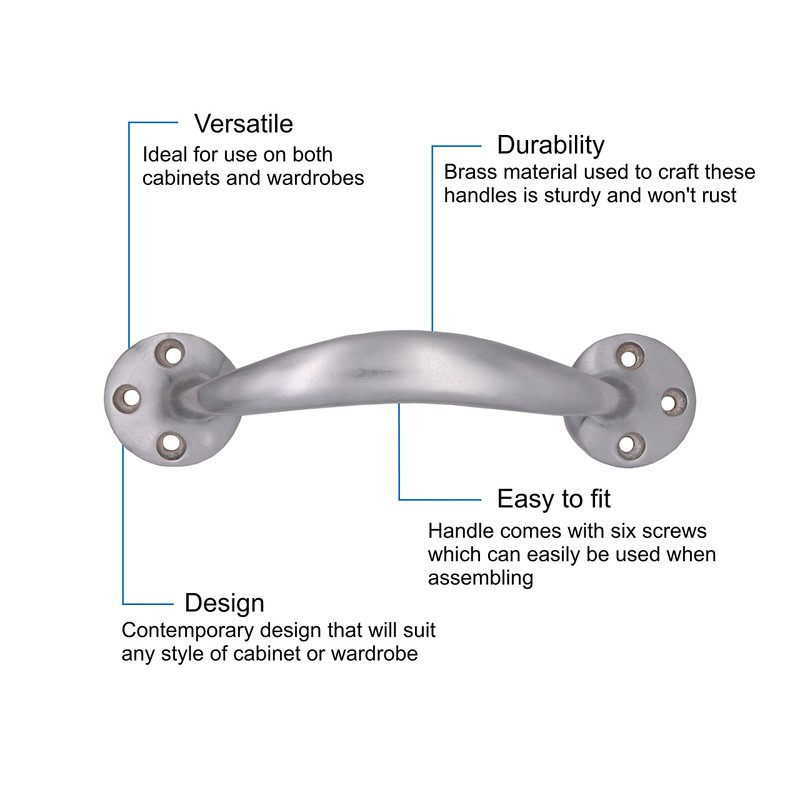 EAI Bow Handles for Cabinets Wardrobes Drawers Satin Chrome 175mm