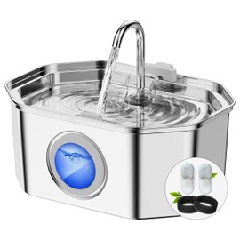 APAUK Cat Fountain for Drinking, 3.2L Cat Water Fountain Stainless Steel, Automatic cat fountain Bowl,Quiet pet Water Dispenser with Water Level Window - 2 Pack Filters &Sponge S