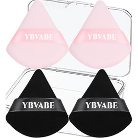 YBVABE Face Powder Puff with a Travel Case, Soft Makeup Puff with a Container, 4 Pieces Triangle Velour Makeup Sponge for Loose Powder Body Powder, Beauty Makeup Tools (Pink)