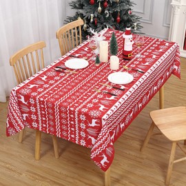 LuxFocus Christmas Tablecloth with Snowflake Snowman Waterproof Tablecover for Xmas Decoration Washable Wipeclean Table Cloth for Kitchen, Large Christmas Tablecloth Red, 54 x 108 inch Red