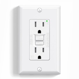 ELEGRP GFCI Outlet 15 Amp, Self-Test GFI Electrical Outlet with Narrow Design, Tamper Resistant GFCI Receptacle with LED Indicator, UL Listed, White, Wall Plate Included, 1 Pack