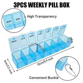 3 Pieces Transparent 7 Day Pill Box, Portable 1 Time a Day Pill Tablet Organiser, BPA-Free Weekly Tablet Storage Case with Push Button, Plastic Travel Daily Vitamin Container for Supplements Liver Oil