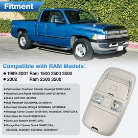 TOP-MAX Overhead Console Dome Light Assembly LED Interior Roof Map Reading Lamp Fit for 1999 2000 2001 Dodge Ram 1500 2500 3500, 2002 Ram 2500 3500, Cab Lights Sunglasses Storage Replaces SN94TL2AA