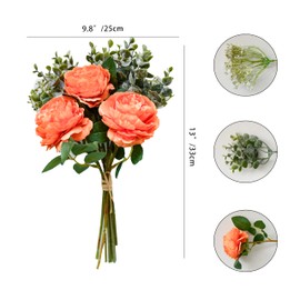 Mandy's 9pcs Orange Artificial Silk Fake Fall Flowers Arrangements Peony Bouquet for Mother's Day Wedding Bridal Shower Centerpieces Party Home Decor Thanksgiving Decorations Christmas Centerpiece