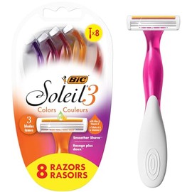 BIC Soleil - Maquinillas de afeitar desechables de 3 hojas para mujer, 3 colores, tira lubricante de aloe vera y vitamina E para afeitados suaves, paq
