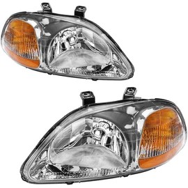 Torchbeam Headlight Assembly, Fit for Civic 1996-1998, Bumper Headlamp Chrome Housing Clear Reflector