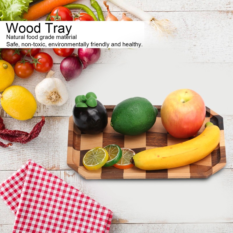 Wood Fruit Dishes Wooden Tea Dessert Tray Grid Pattern Rectangular