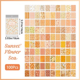URROMA 100Pcs Sunset Flower Sea Diary Scrapbook Papers, Orange Tone Junk Journal Craft SuppliesVintage Decoupage Paper for Cardmaking Cardstock