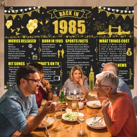 40th Birthday Party Banner Decoration, Back in 1985 Happy Birthday Black Gold Background Poster Party Supplies, Large 1985 Backdrop for Men Women 40th Class Reunion Decor (Black Gold 1985)