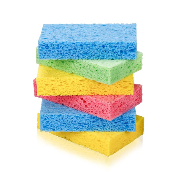 Temede Cellulose Sponges,Heavy Duty Scrub Sponges,Non-Scratch Kitchen Sponges for Dish,Colorful Compressed Dish Scrubber Sponge for Household,Cookware,Bathroom,6pcs
