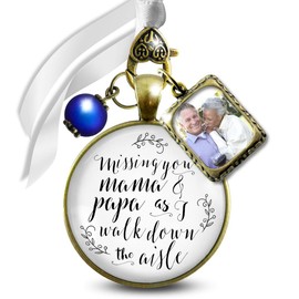 Bouquet Charm Customize Missing Mama and Papa Parents Memorial Honoring Mom Or Dad Meaningful Bridal Floral Jewelry Bronze Pendant Bead DIY Photo Frame Template