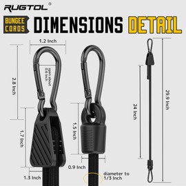 Bungee Cords with Hooks, Upgrade 60cm Adjustable Bungee Cords with Carabiner Hooks, Easy to Adjust from 18 to 60 cm Black Elastic Bungee Straps with Clips Heavy Duty for Bike, Cargo, Tarps, 6 Pack