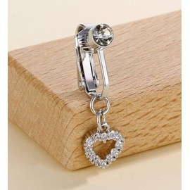 Longita Fake Belly Button Piercing Clip on Belly Button Rings Fake Belly Piercing Fake Belly Ring Fake Belly Button Ring for Women Clip Belly Button Piercing Heart Clip in Belly Ring Silver