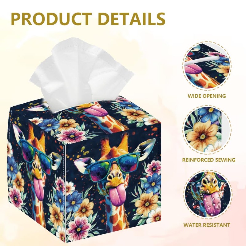 DELORIGIN Giraffe Tissue Box Holder, Square Tissue Box Cover Foldable